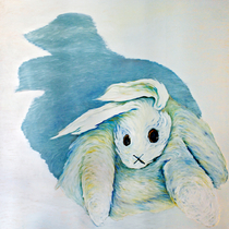 Dean Hills “White hare glove puppet“ 2009, oil on canvas, 230 x 230 cm