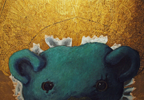 Detail „Ted mit Schwarzwälder Schäppel“ Dean Hills 2012, Öl, Schlagmetall auf Leinwand, 180 x 180 cm