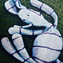 „Lieblingsplüschtier auf gestrickter Decke“ Dean Hills 2013, Öl auf Leinwand, 50 x 50 cm