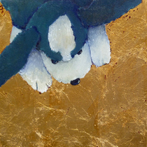 „Welpe, blauweiß“ Dean Hills 2011, Öl und Schlagmetall auf Leinwand, 30 x 30 cm
