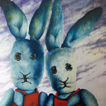 „Zwei Hasen“ Dean Hills 2009, Öl auf Leinwand, 230 x 230 cm